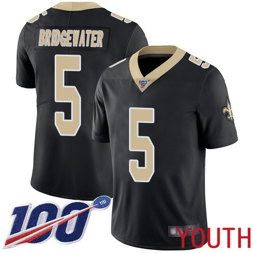 New Orleans Saints Limited Black Youth Teddy Bridgewater Home Jersey NFL Football #5 100th Season Vapor Untouchable Jersey